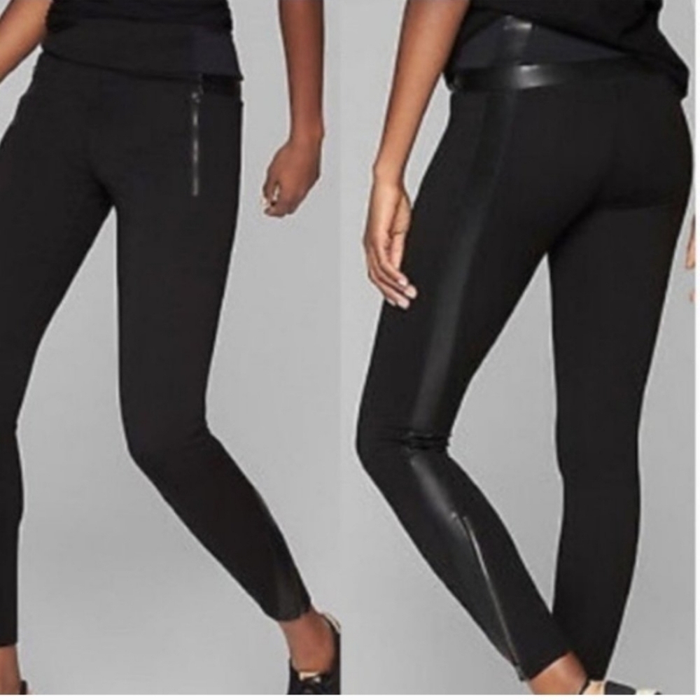 Athleta Ponte Knit Moto Legging Faux Leather Zip Black Hi Rise Waist Small